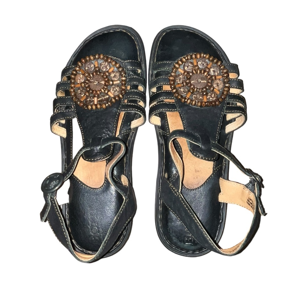 Born Beaded Flat Sandals Black Women's Size 8 - Picture 2 of 8